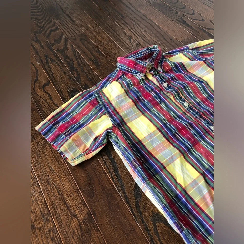 Ralph Lauren Boys 6 Yellow/Red/Blue Plaid Short-Sleeved Cotton Button-Down Shirt